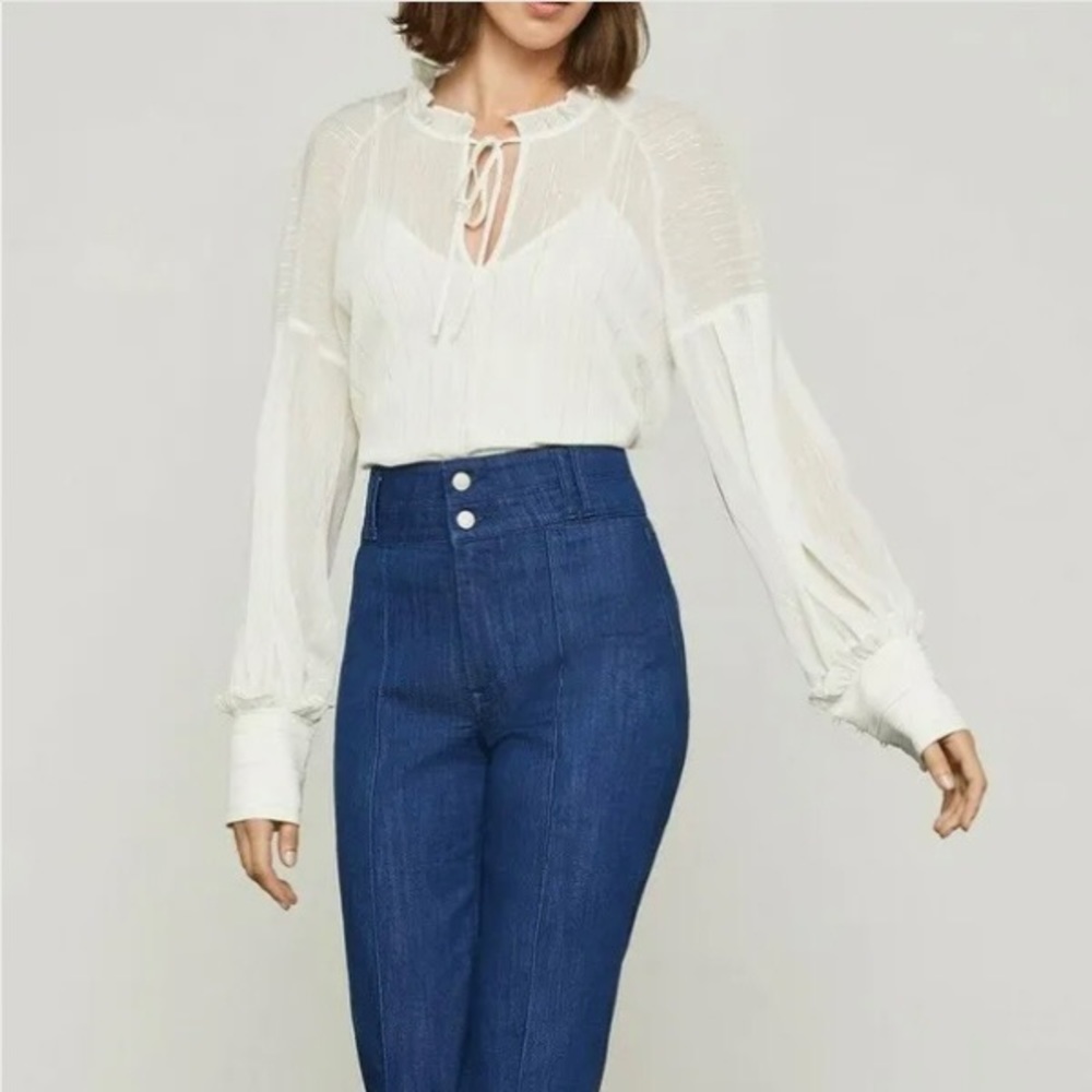 NWT BCBGMaxAzria Metallic Striped Long Sleeve Poet V-Neck Blouse